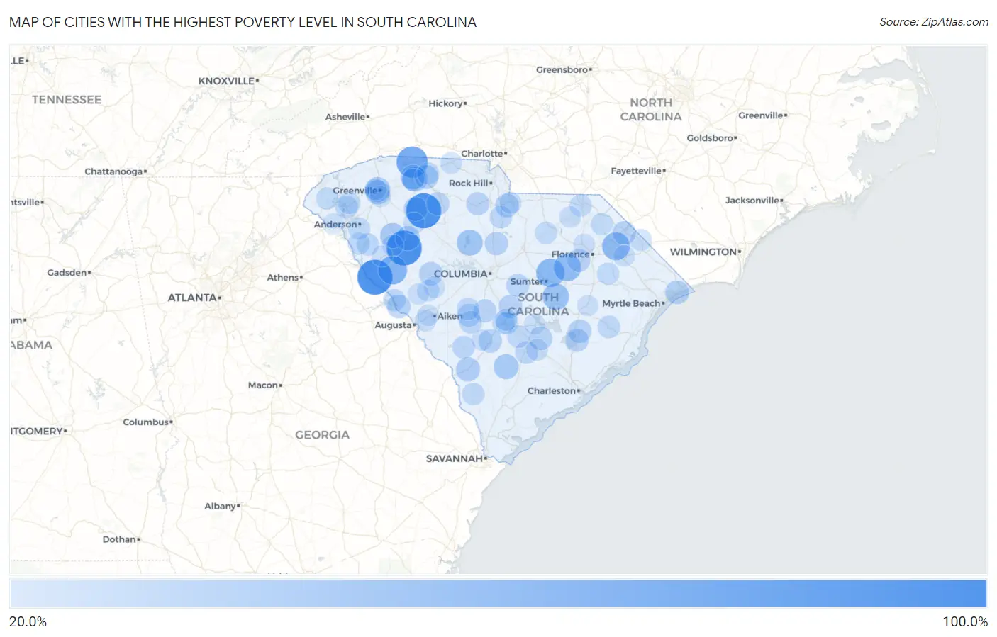 Cities with the Highest Poverty Level in South Carolina Map