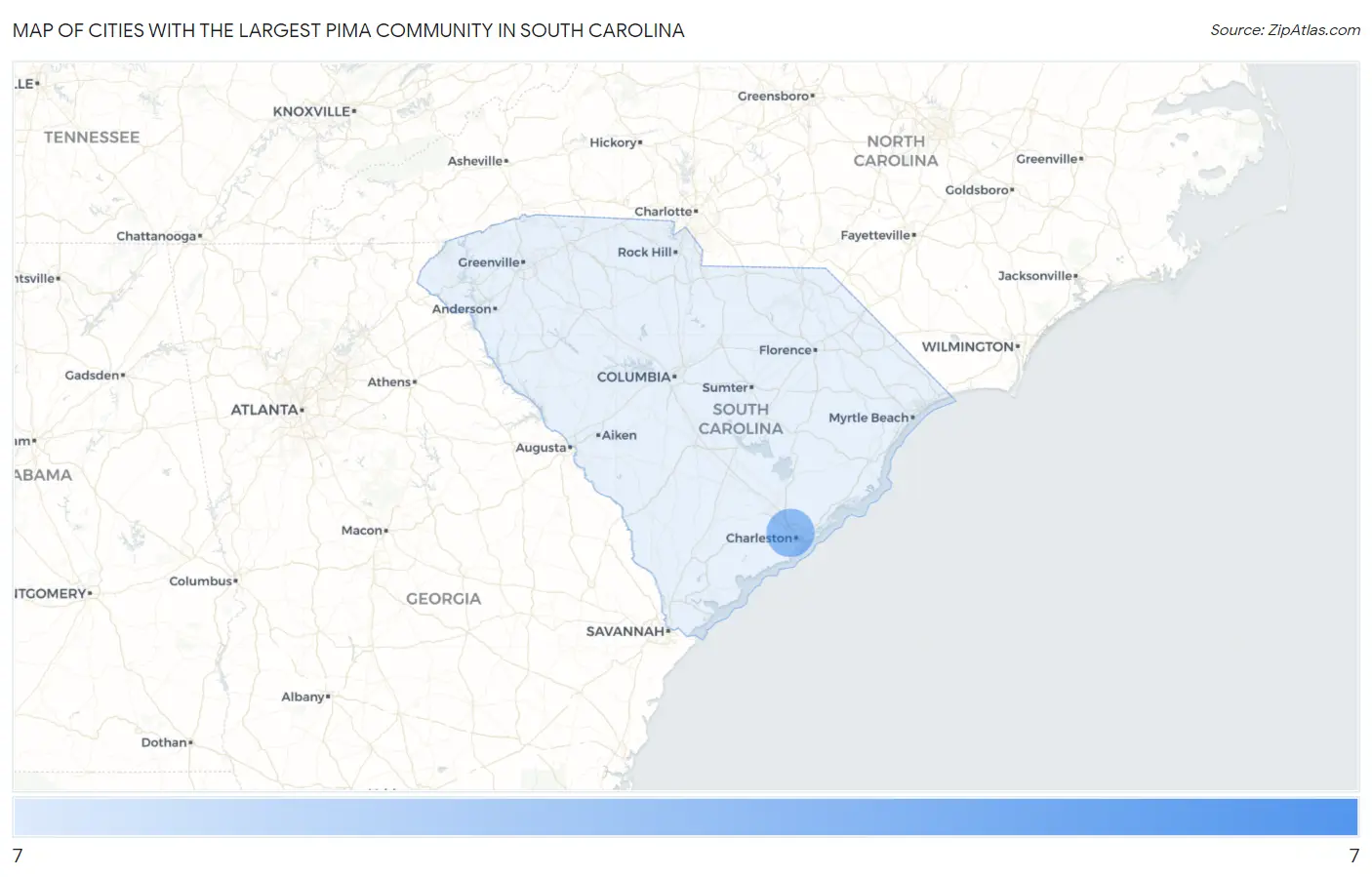 Cities with the Largest Pima Community in South Carolina Map