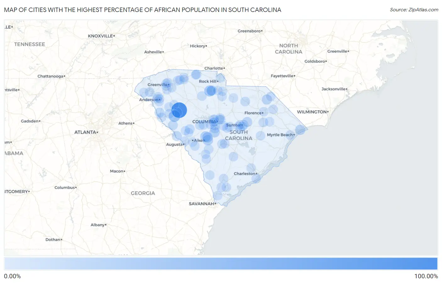 Cities with the Highest Percentage of African Population in South Carolina Map