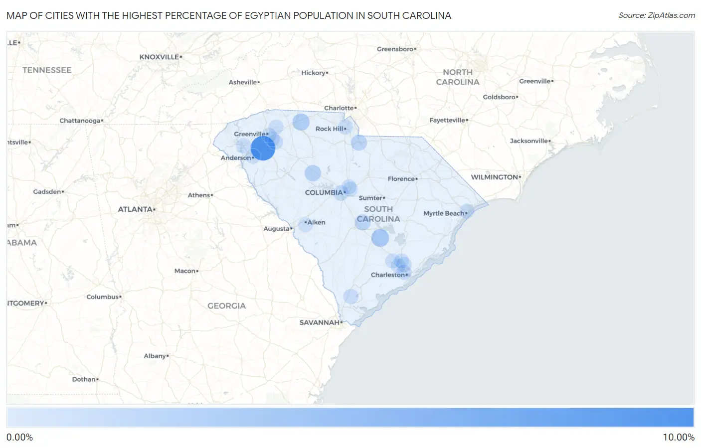 Cities with the Highest Percentage of Egyptian Population in South Carolina Map