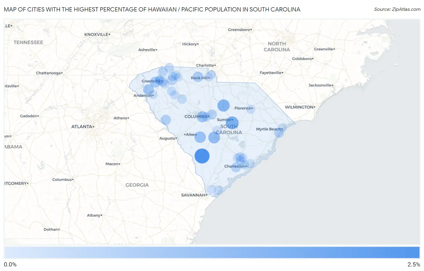 Cities with the Highest Percentage of Hawaiian / Pacific Population in South Carolina Map