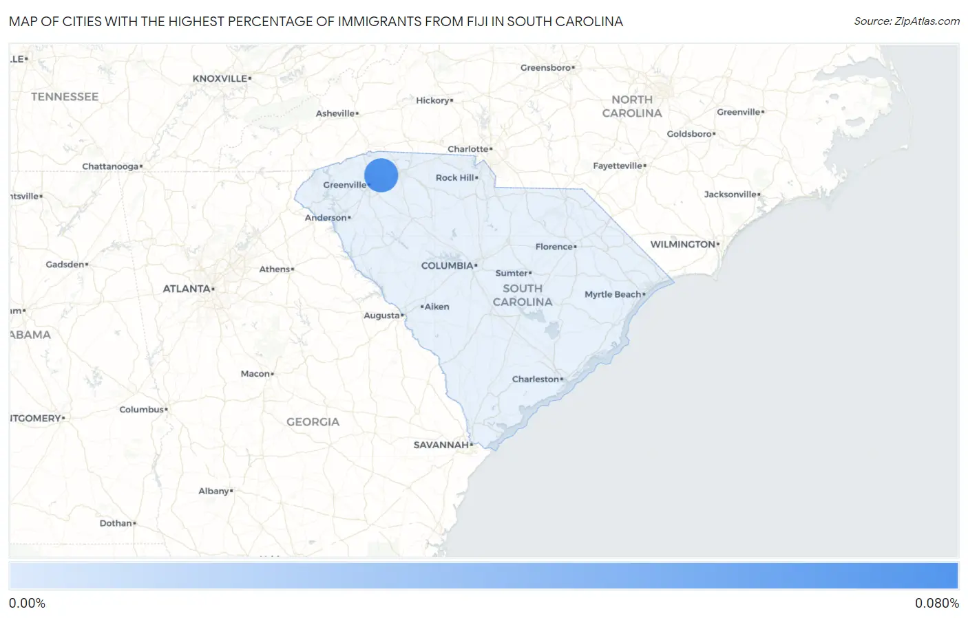 Cities with the Highest Percentage of Immigrants from Fiji in South Carolina Map