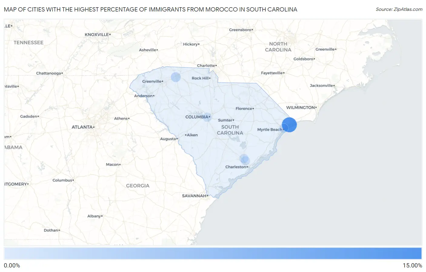 Cities with the Highest Percentage of Immigrants from Morocco in South Carolina Map