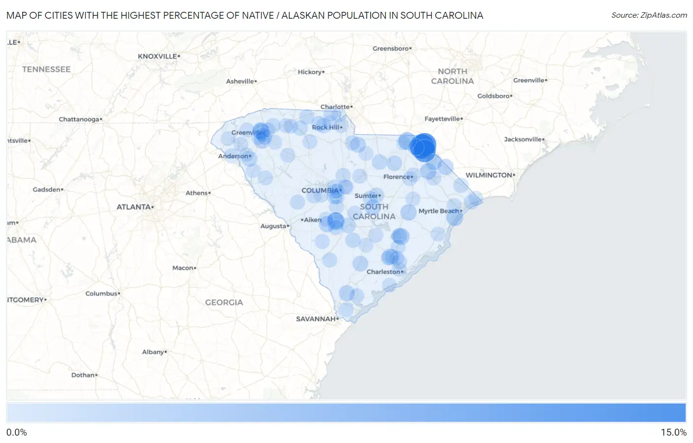 Cities with the Highest Percentage of Native / Alaskan Population in South Carolina Map