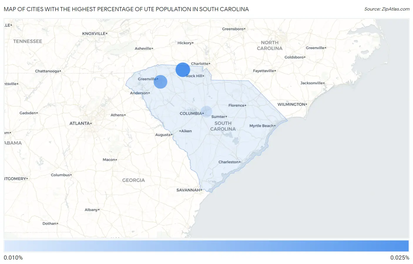 Cities with the Highest Percentage of Ute Population in South Carolina Map