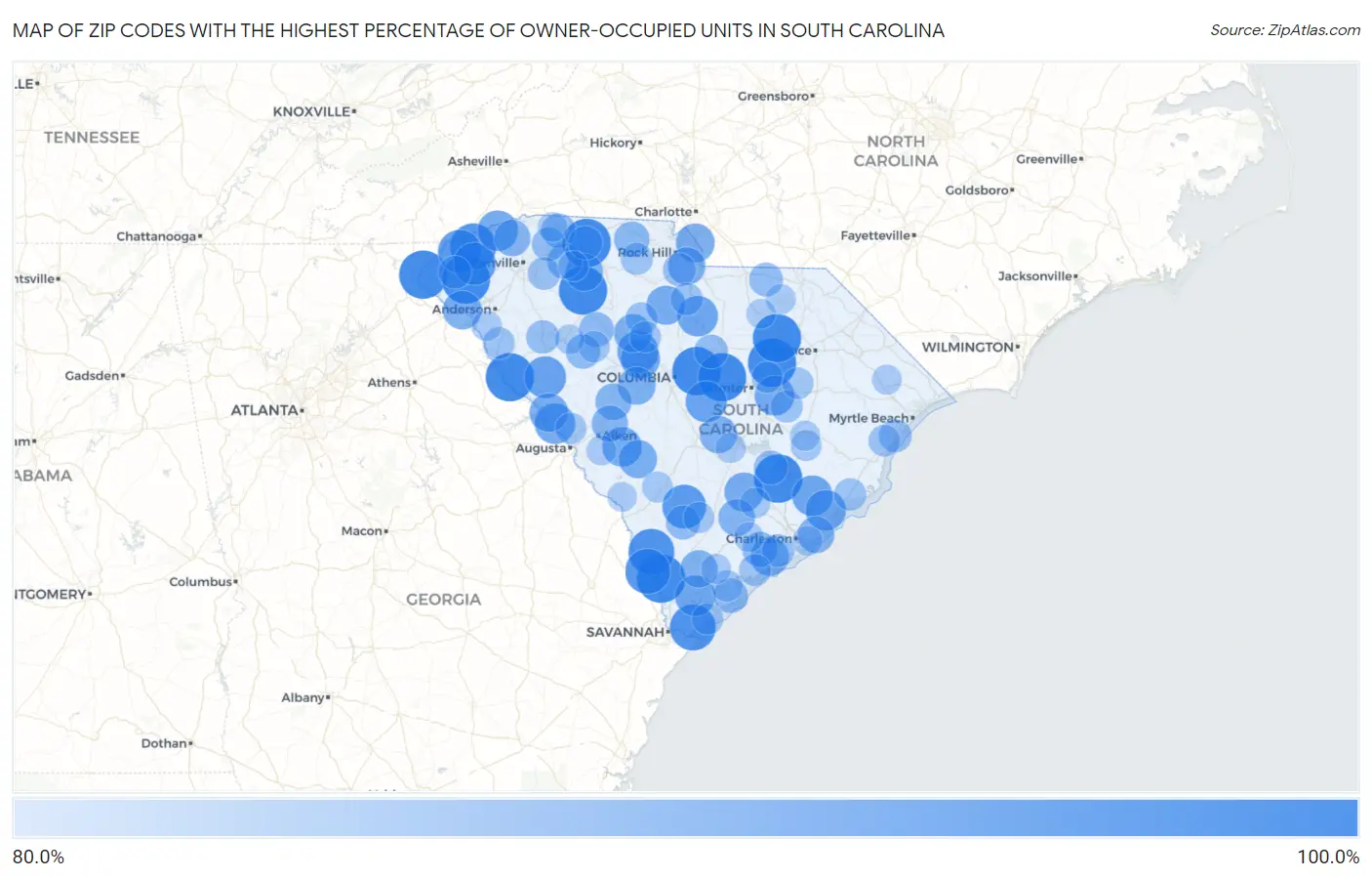 Zip Codes with the Highest Percentage of Owner-Occupied Units in South Carolina Map