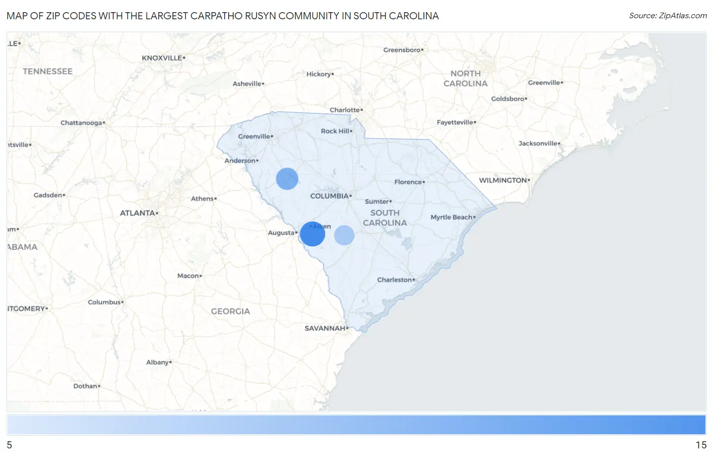 Zip Codes with the Largest Carpatho Rusyn Community in South Carolina Map