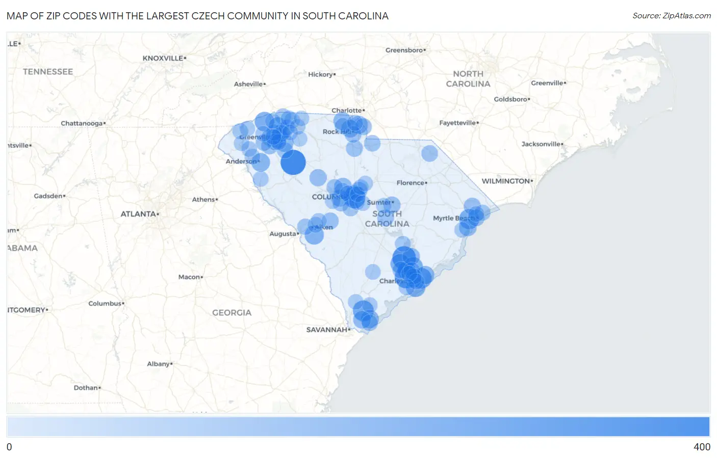 Zip Codes with the Largest Czech Community in South Carolina Map