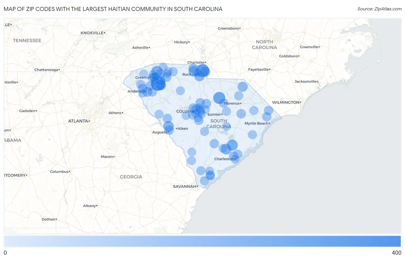 Zip Codes with the Largest Haitian Community in South Carolina Map