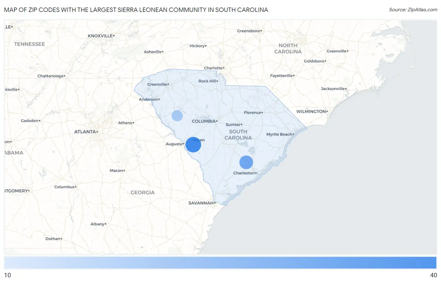 Zip Codes with the Largest Sierra Leonean Community in South Carolina Map