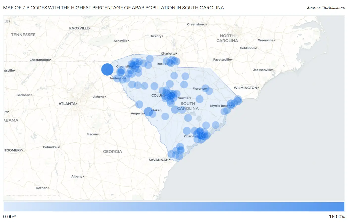 Zip Codes with the Highest Percentage of Arab Population in South Carolina Map