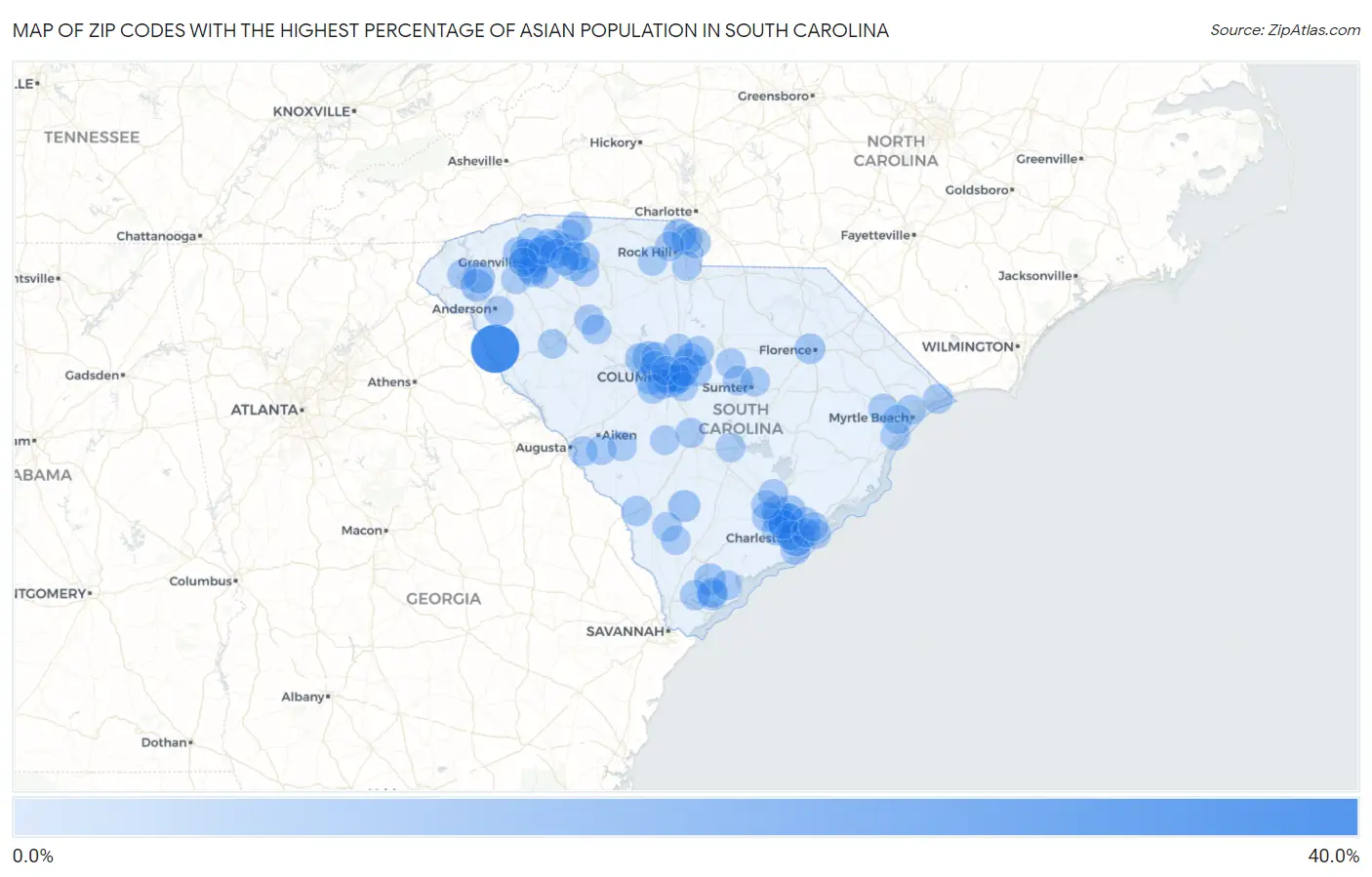 Zip Codes with the Highest Percentage of Asian Population in South Carolina Map