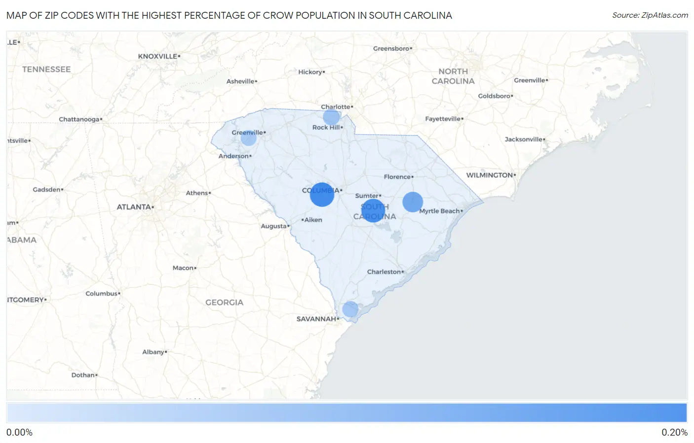 Zip Codes with the Highest Percentage of Crow Population in South Carolina Map