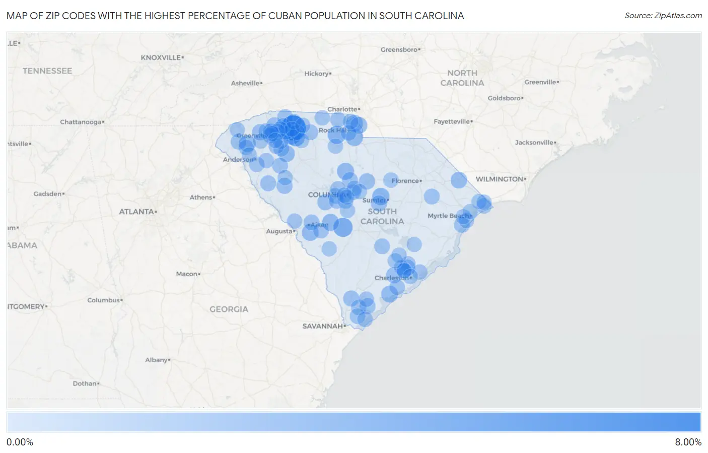 Zip Codes with the Highest Percentage of Cuban Population in South Carolina Map