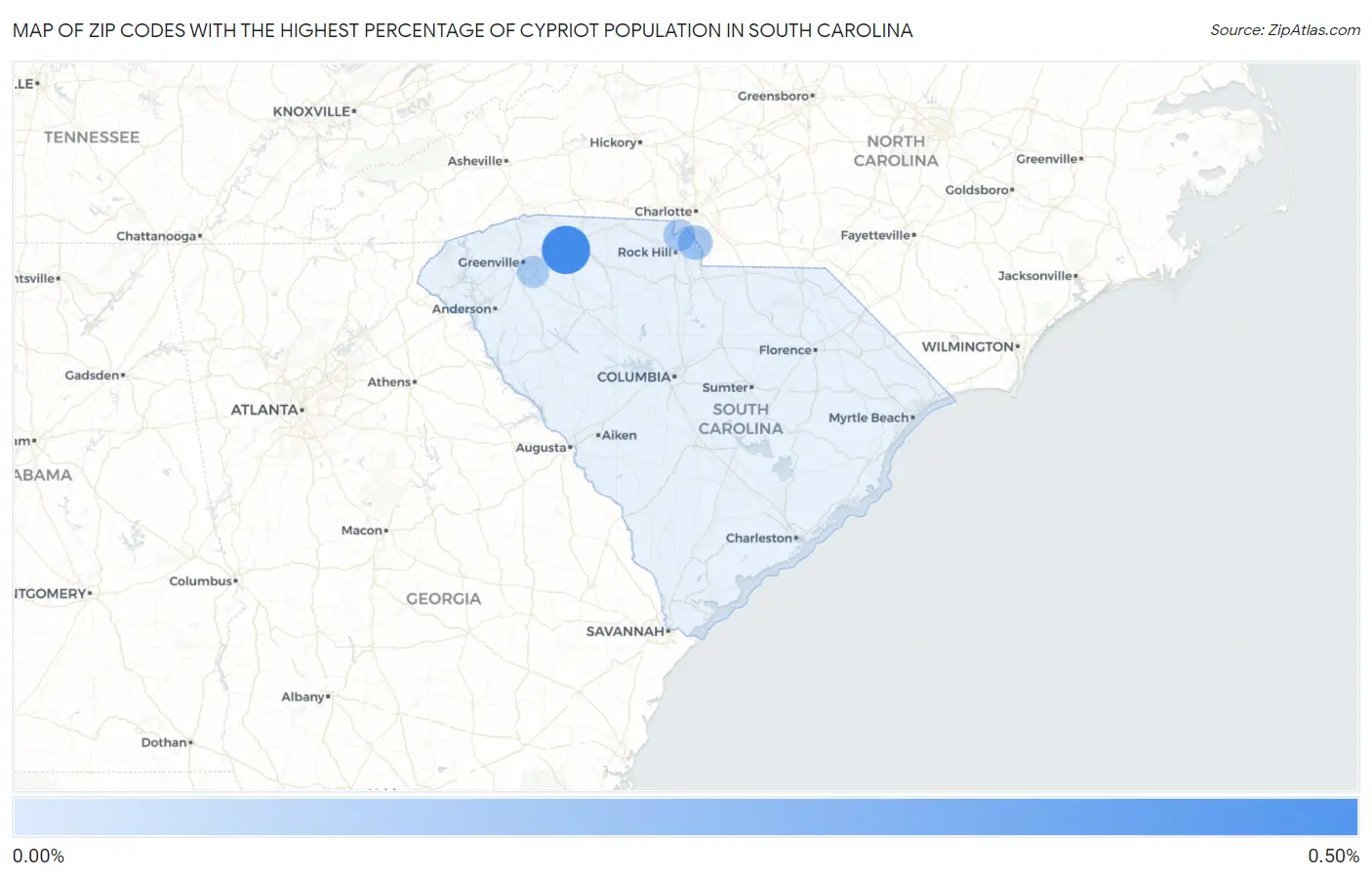 Zip Codes with the Highest Percentage of Cypriot Population in South Carolina Map