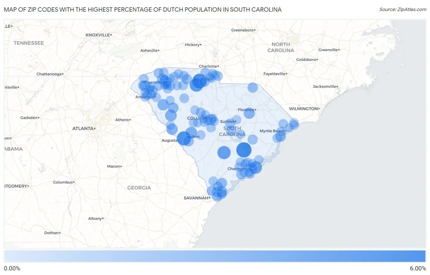 Zip Codes with the Highest Percentage of Dutch Population in South Carolina Map
