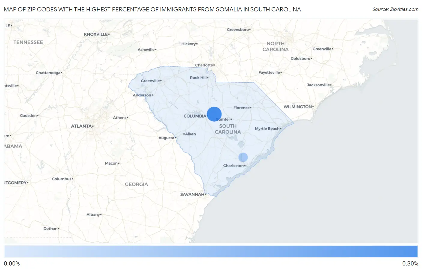 Zip Codes with the Highest Percentage of Immigrants from Somalia in South Carolina Map