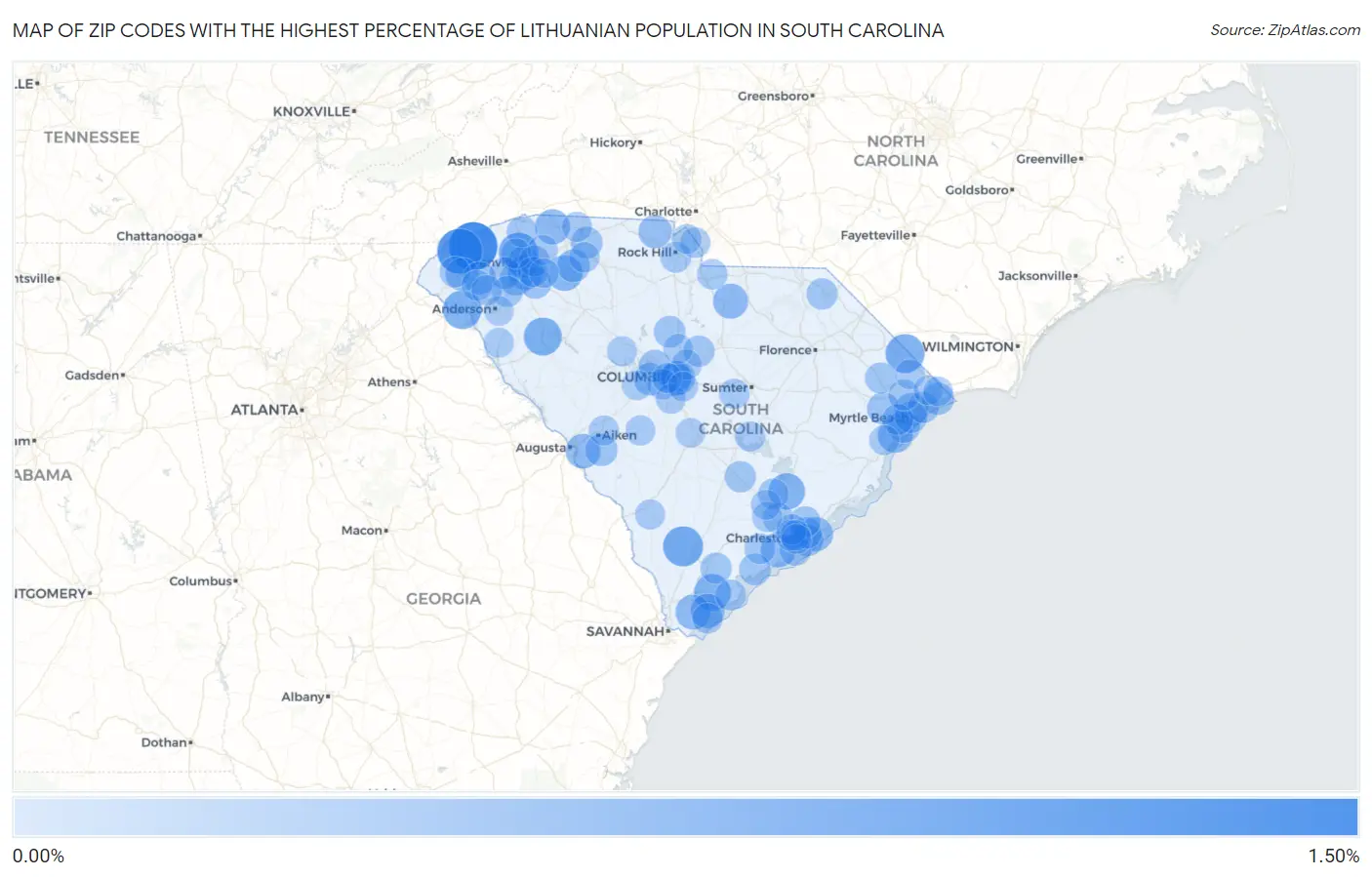 Zip Codes with the Highest Percentage of Lithuanian Population in South Carolina Map