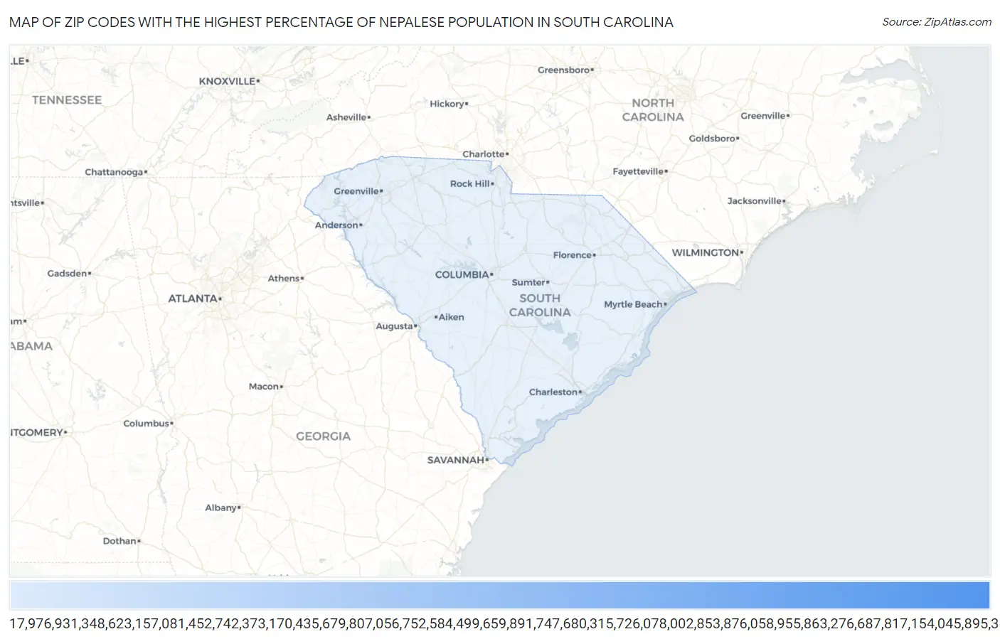 Zip Codes with the Highest Percentage of Nepalese Population in South Carolina Map