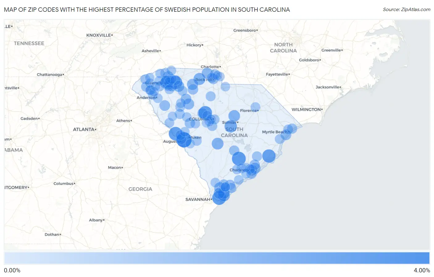 Zip Codes with the Highest Percentage of Swedish Population in South Carolina Map