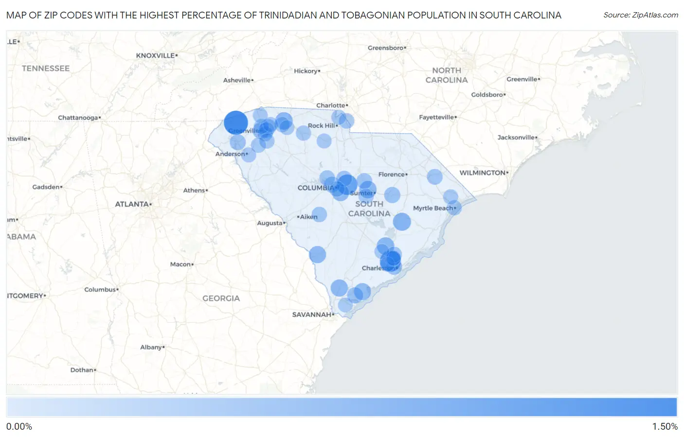 Zip Codes with the Highest Percentage of Trinidadian and Tobagonian Population in South Carolina Map