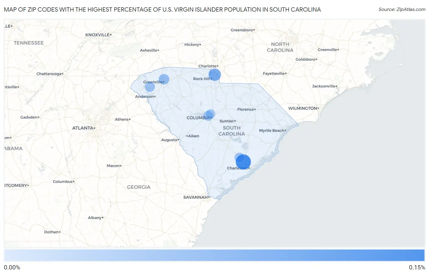 Zip Codes with the Highest Percentage of U.S. Virgin Islander Population in South Carolina Map