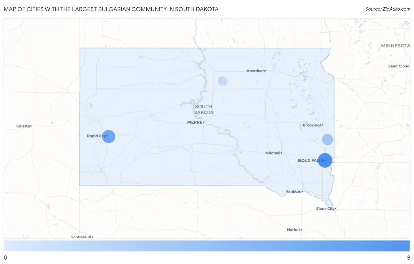 Cities with the Largest Bulgarian Community in South Dakota Map