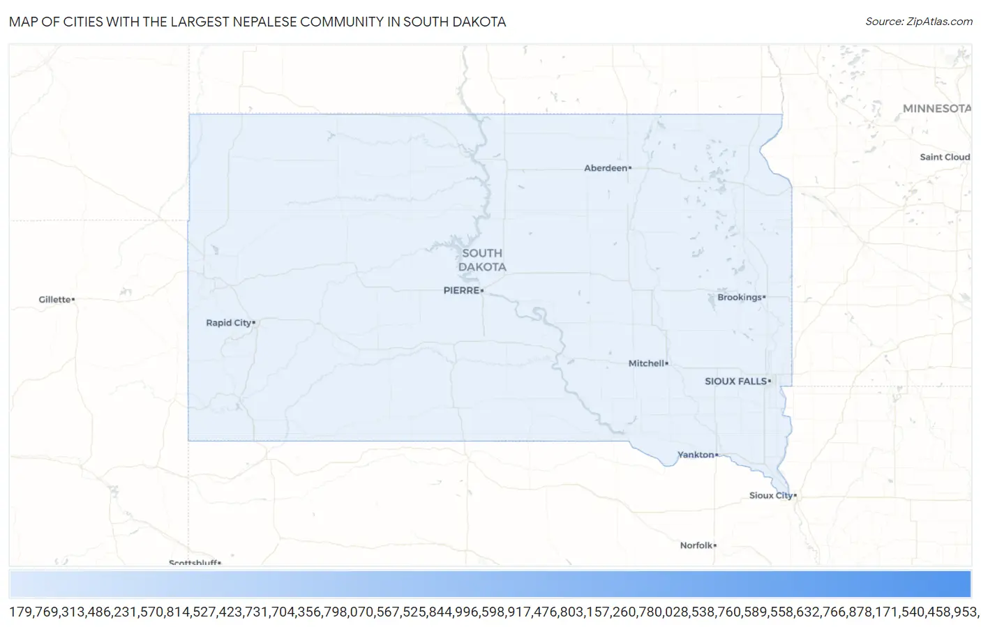 Cities with the Largest Nepalese Community in South Dakota Map