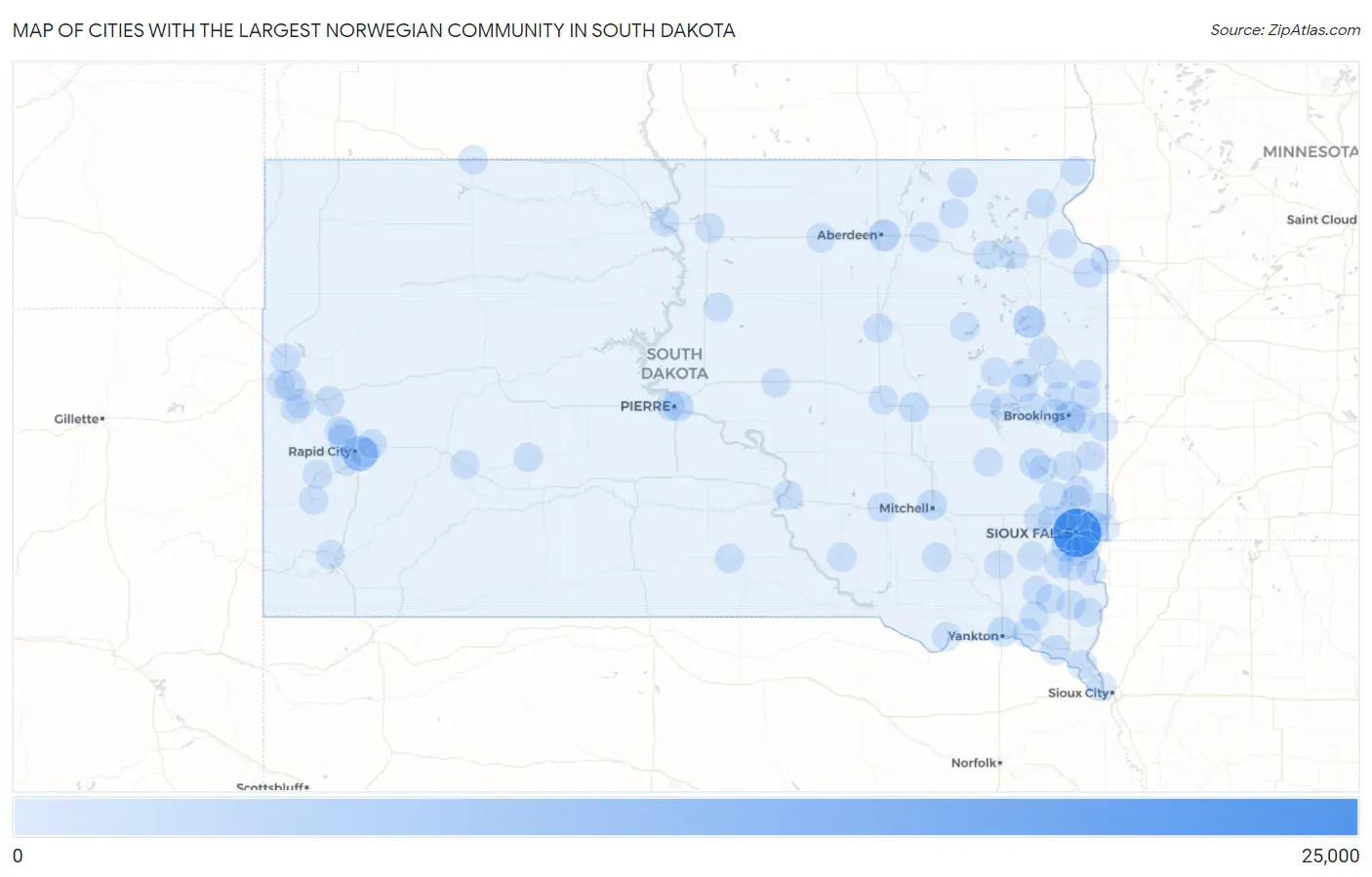 Cities with the Largest Norwegian Community in South Dakota Map