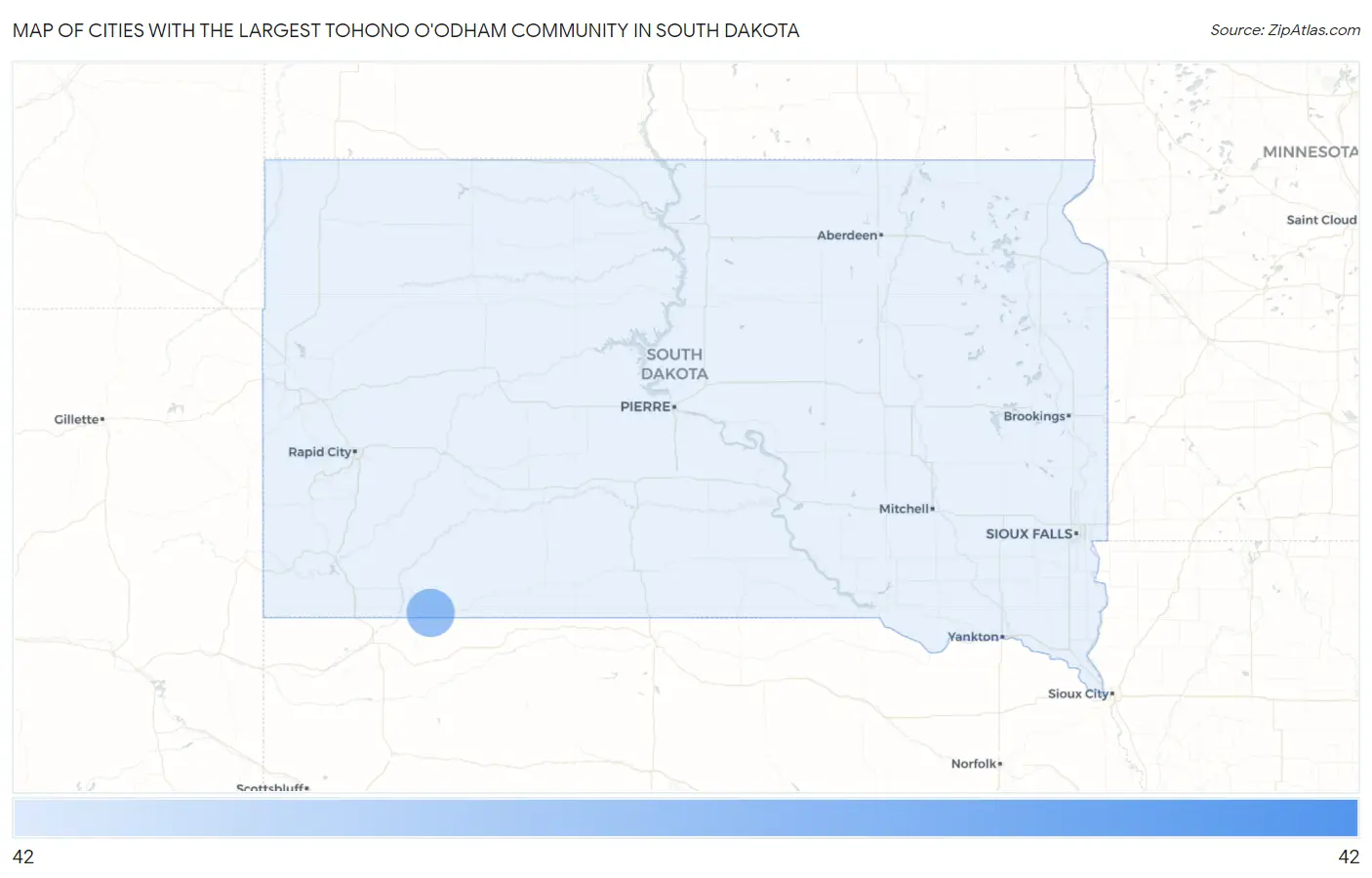 Cities with the Largest Tohono O'Odham Community in South Dakota Map