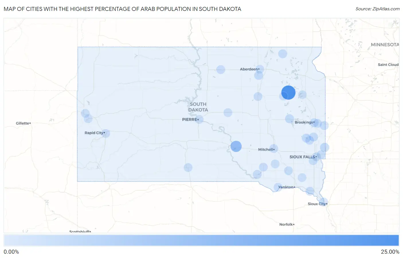 Cities with the Highest Percentage of Arab Population in South Dakota Map
