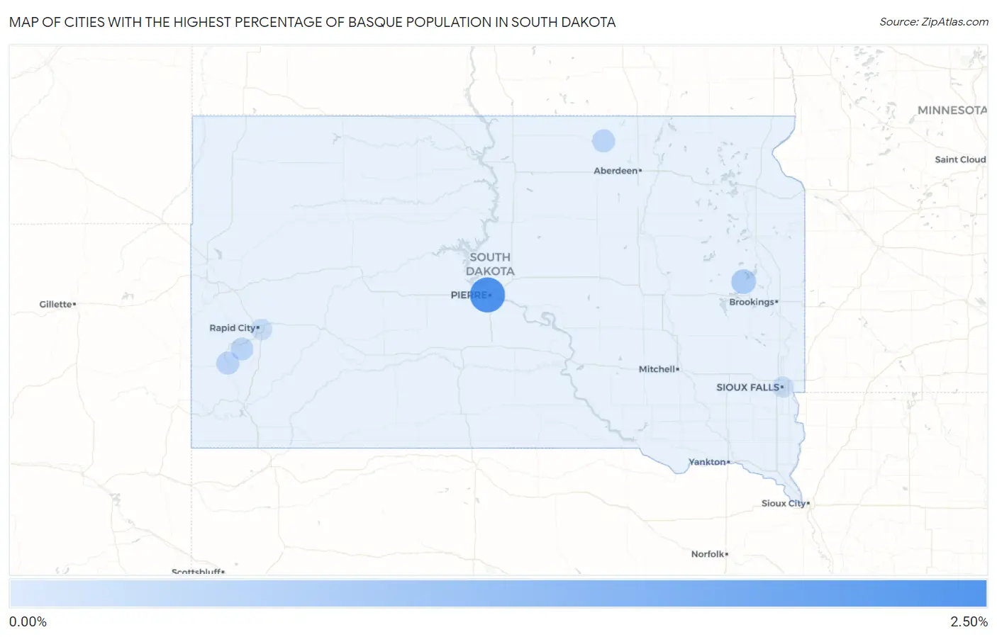 Cities with the Highest Percentage of Basque Population in South Dakota Map