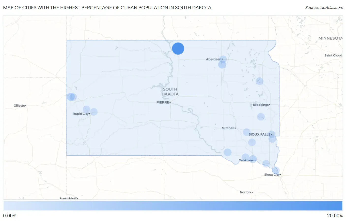 Cities with the Highest Percentage of Cuban Population in South Dakota Map