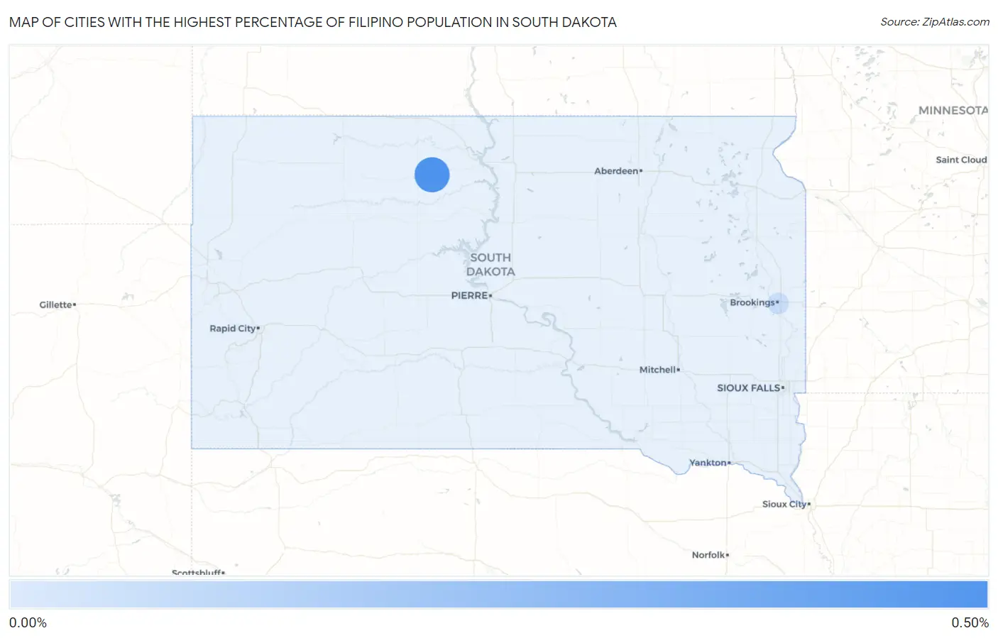 Cities with the Highest Percentage of Filipino Population in South Dakota Map