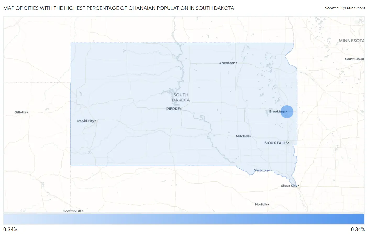Cities with the Highest Percentage of Ghanaian Population in South Dakota Map
