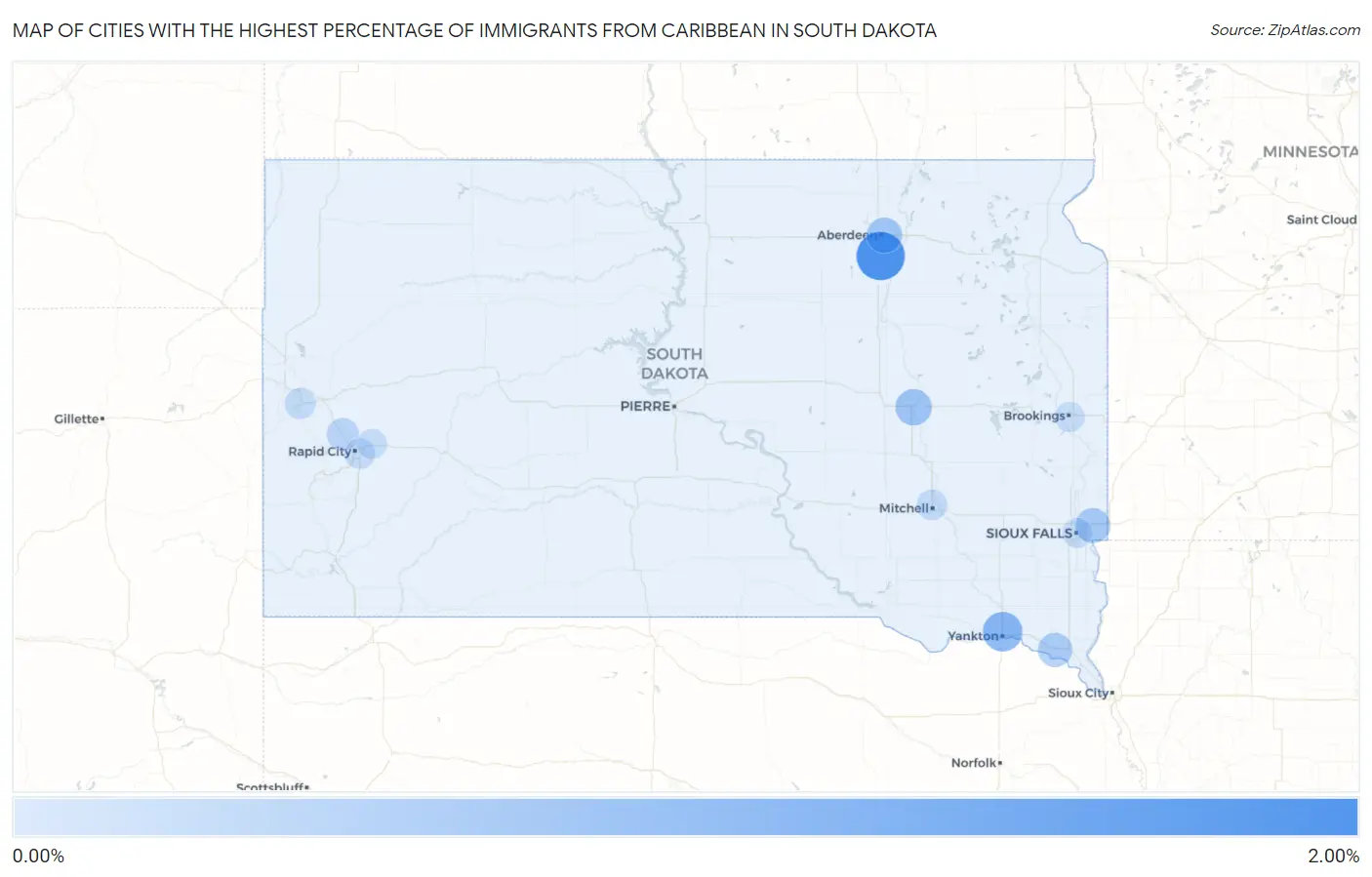 Cities with the Highest Percentage of Immigrants from Caribbean in South Dakota Map