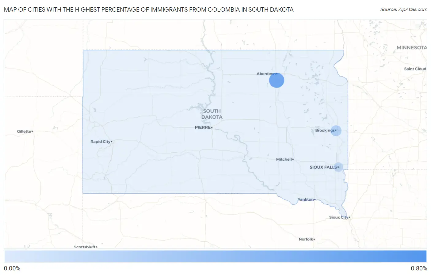 Cities with the Highest Percentage of Immigrants from Colombia in South Dakota Map
