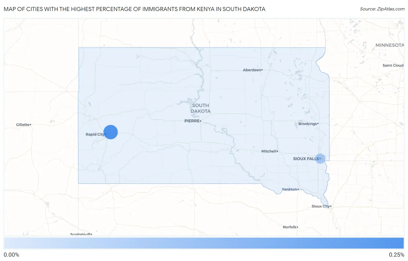Cities with the Highest Percentage of Immigrants from Kenya in South Dakota Map