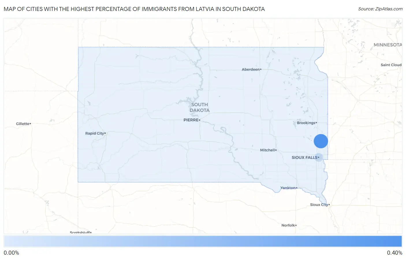 Cities with the Highest Percentage of Immigrants from Latvia in South Dakota Map