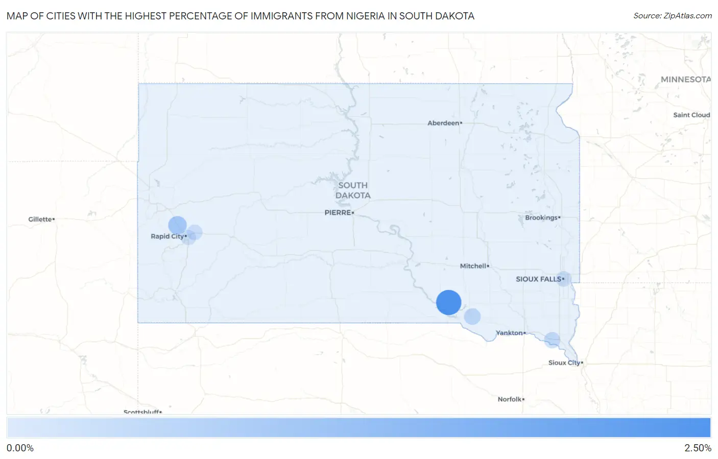 Cities with the Highest Percentage of Immigrants from Nigeria in South Dakota Map