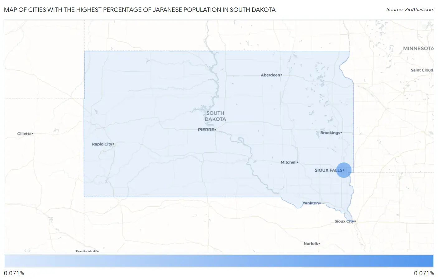 Cities with the Highest Percentage of Japanese Population in South Dakota Map