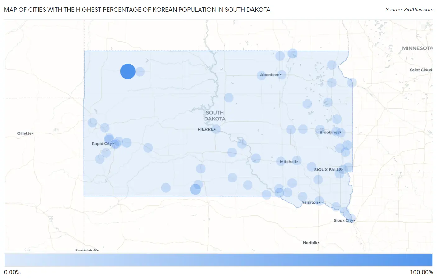 Cities with the Highest Percentage of Korean Population in South Dakota Map