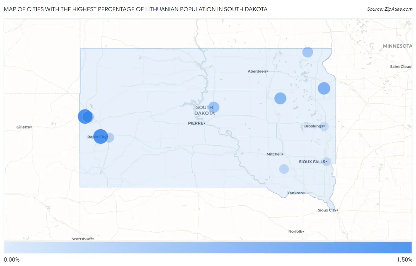 Cities with the Highest Percentage of Lithuanian Population in South Dakota Map