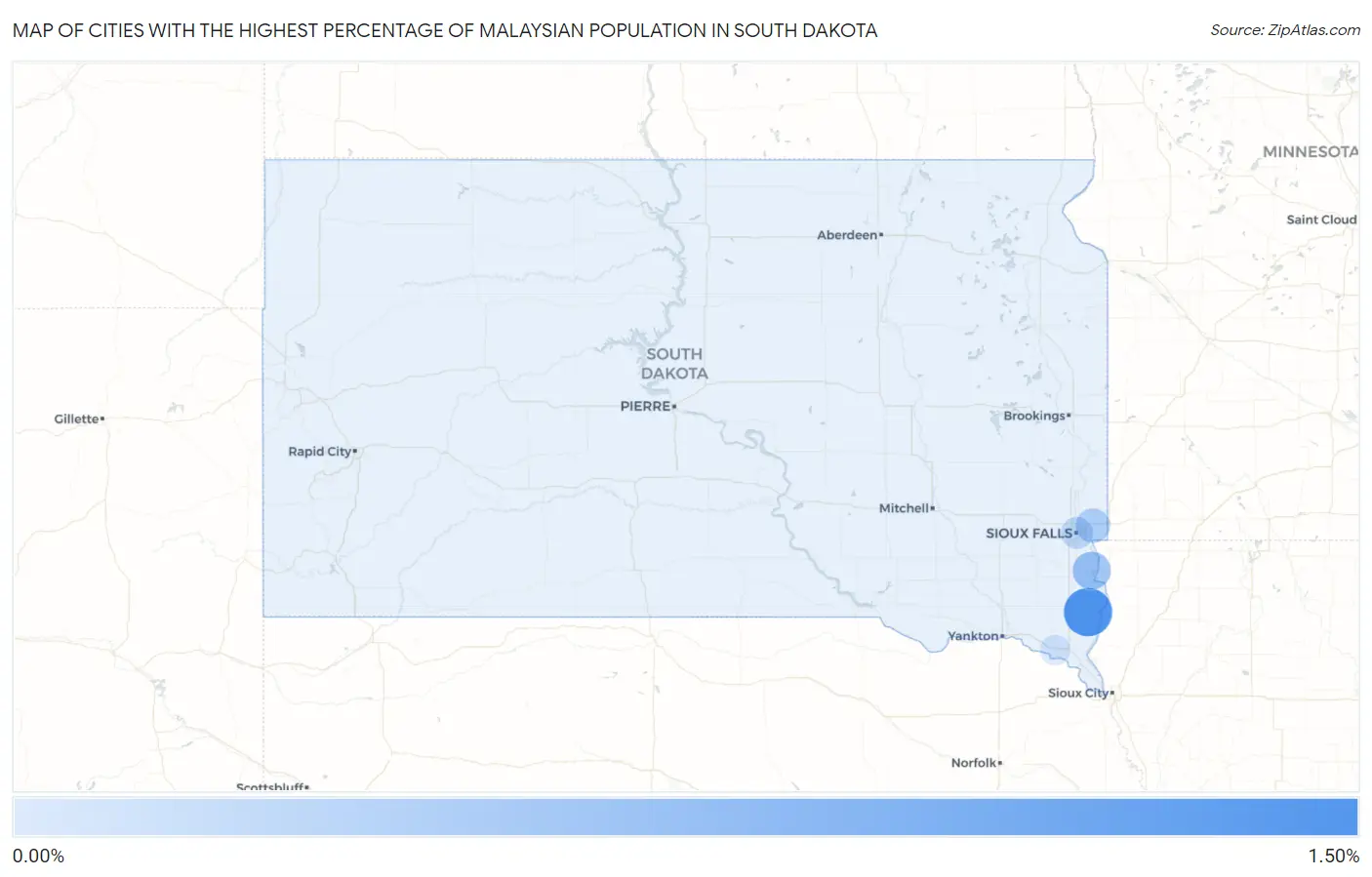 Cities with the Highest Percentage of Malaysian Population in South Dakota Map