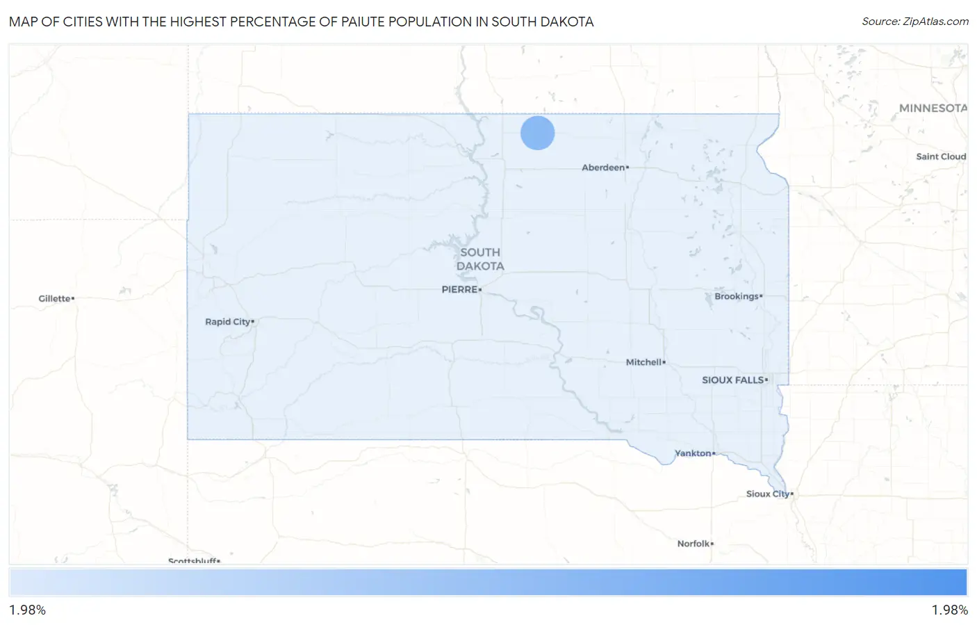 Cities with the Highest Percentage of Paiute Population in South Dakota Map