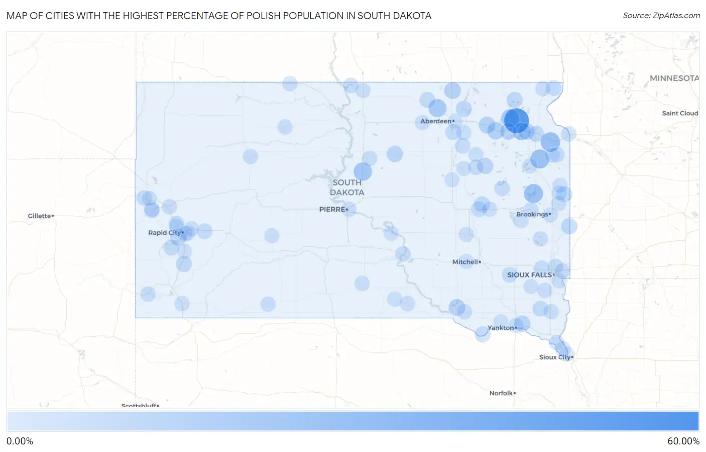 Cities with the Highest Percentage of Polish Population in South Dakota Map