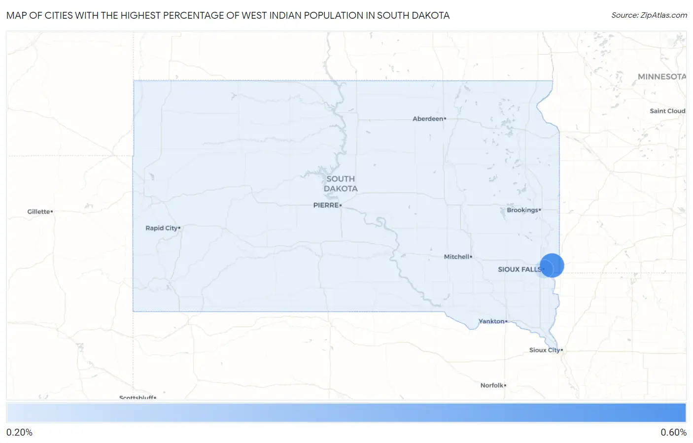 Cities with the Highest Percentage of West Indian Population in South Dakota Map