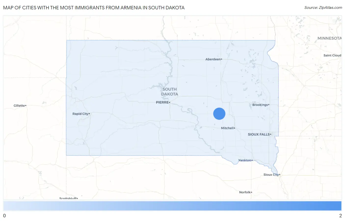 Cities with the Most Immigrants from Armenia in South Dakota Map