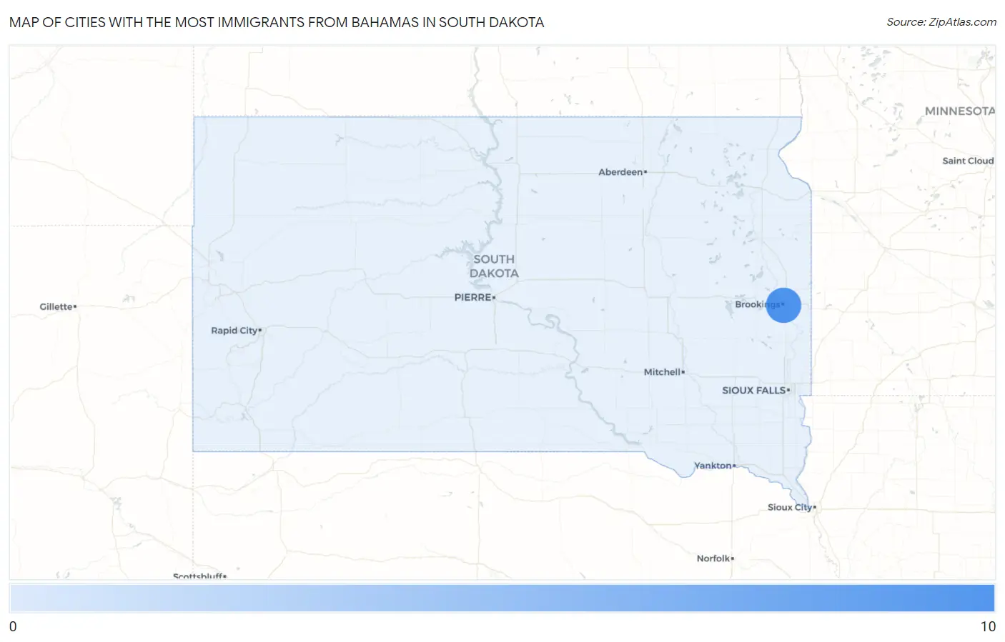 Cities with the Most Immigrants from Bahamas in South Dakota Map