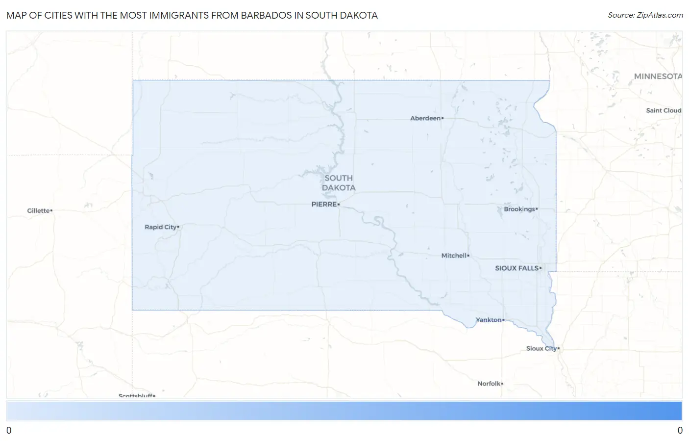 Cities with the Most Immigrants from Barbados in South Dakota Map